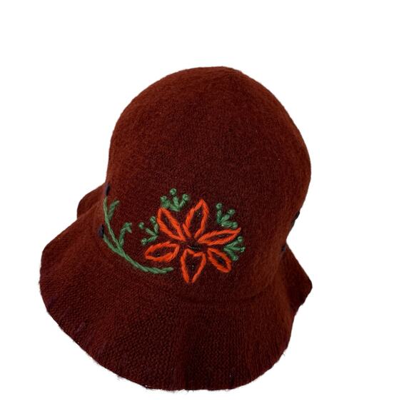 GAP Maroon Burgundy  Embroidered Floral Wool Blend Bucket Hat Y2K Vintage - Picture 5 of 9